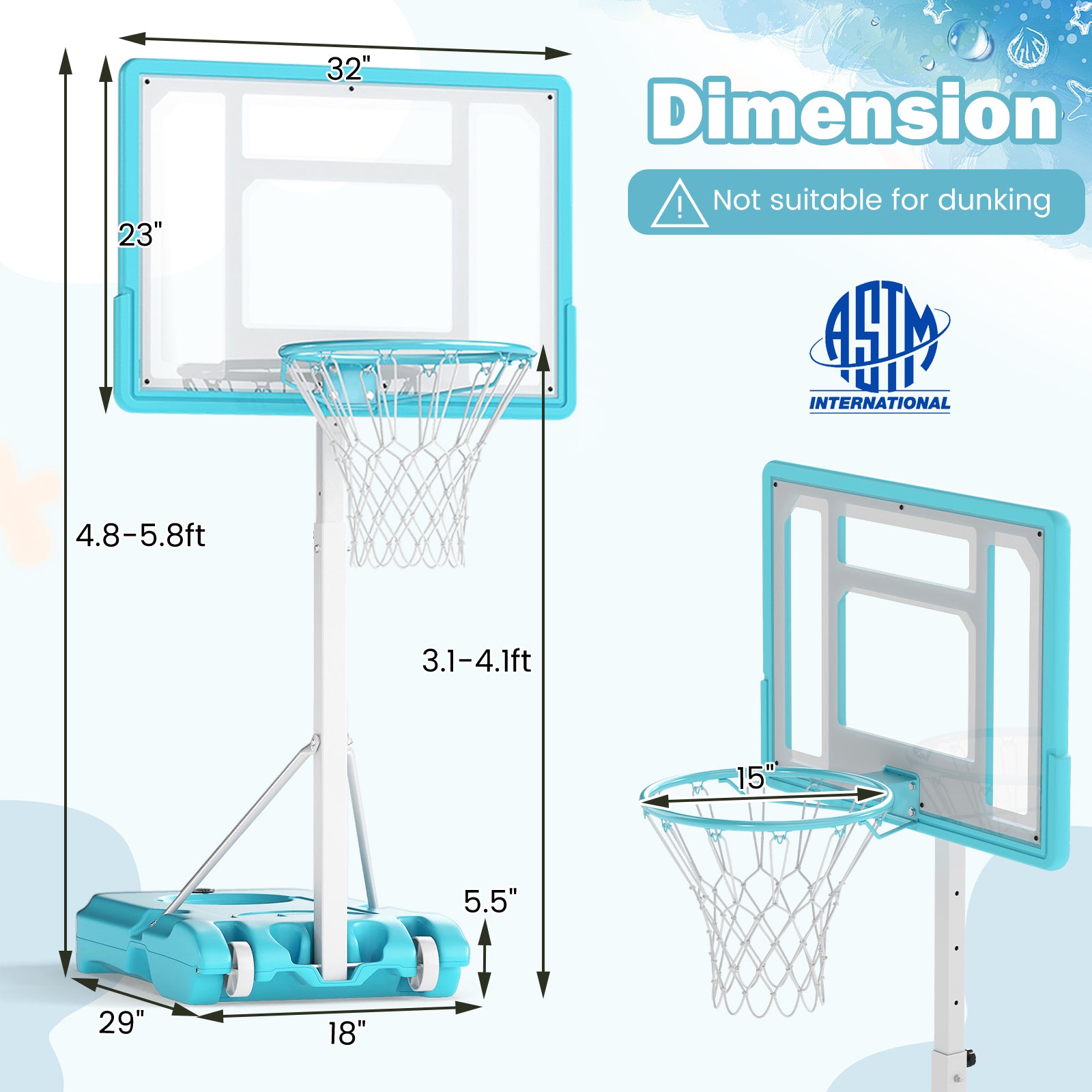 Pool Basketball Hoop Poolside Portable Basketball Goal with Shatterproof Backboard, White Sport Equipments at Gallery Canada