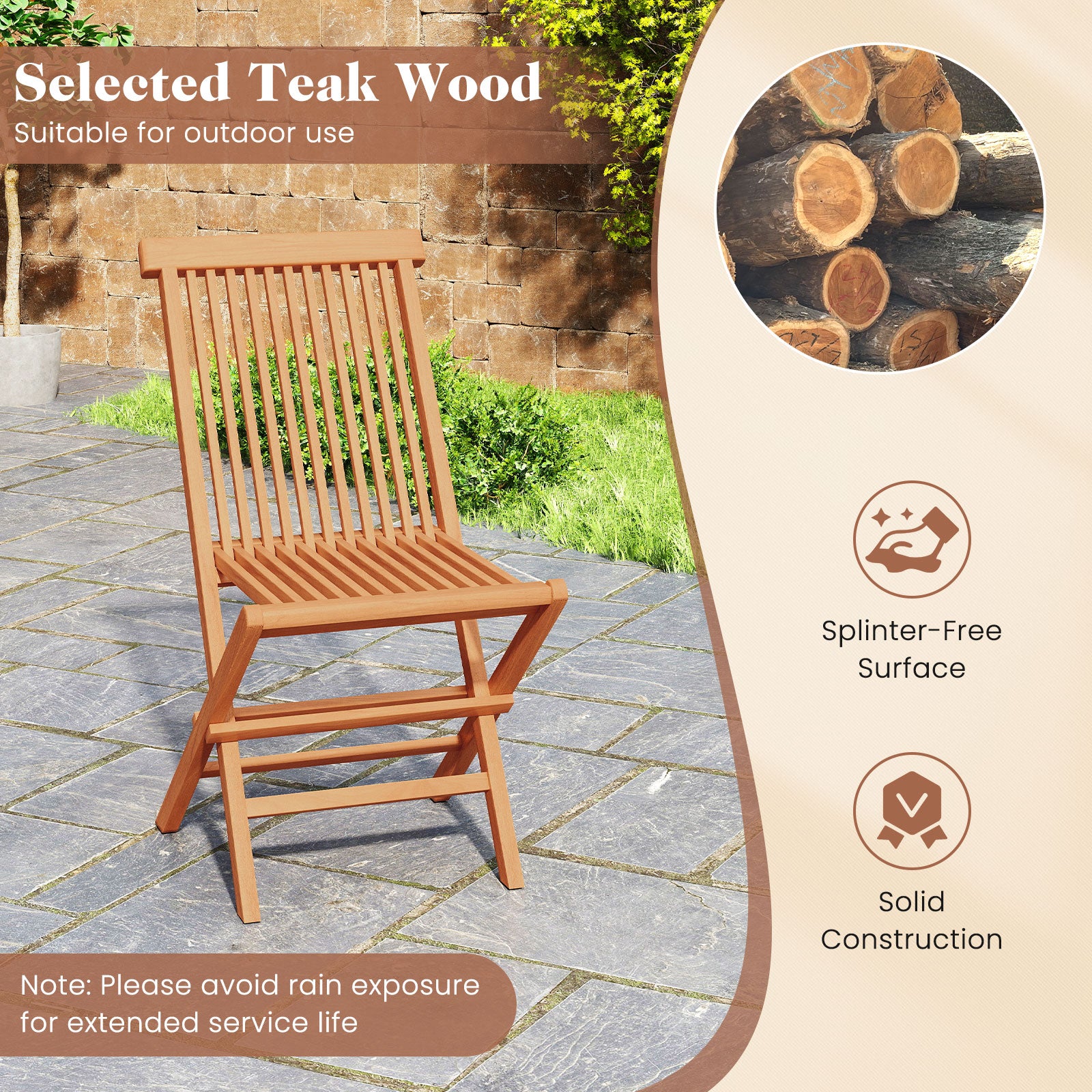 Teak Wood Patio Chairs Set Of 2, Natural Patio Dining Chairs at Gallery Canada