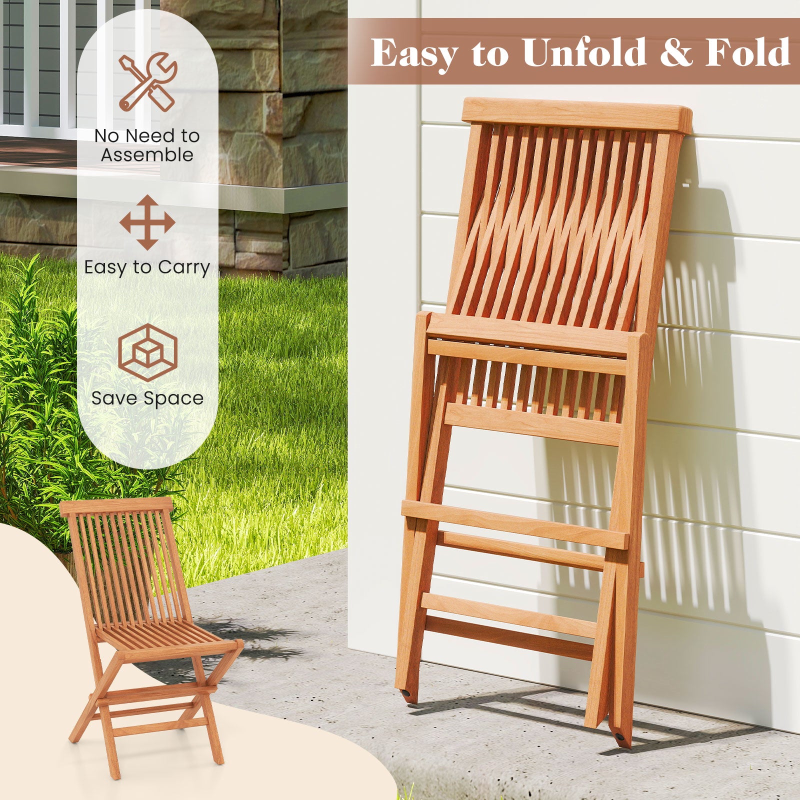 Teak Wood Patio Chairs Set Of 2, Natural Patio Dining Chairs at Gallery Canada