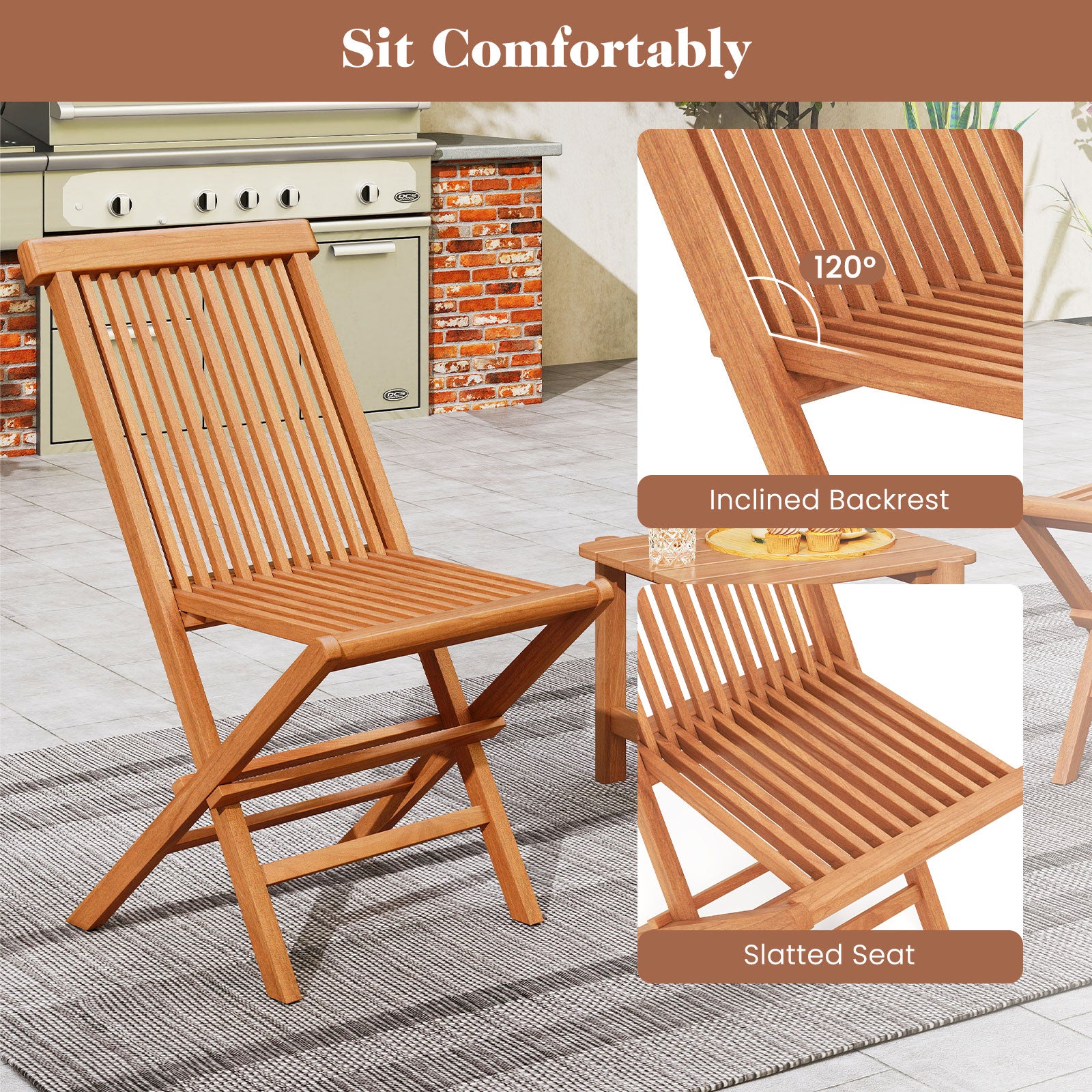 Teak Wood Patio Chairs Set Of 2, Natural Patio Dining Chairs at Gallery Canada