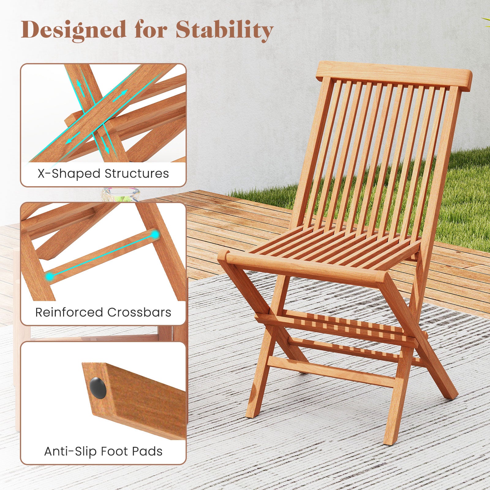 Teak Wood Patio Chairs Set Of 2, Natural Patio Dining Chairs at Gallery Canada