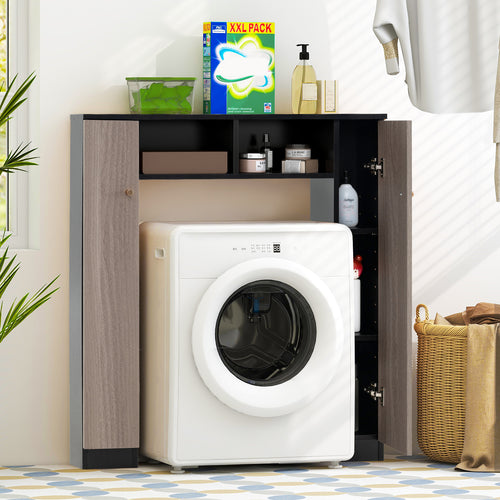 Over The Toilet Storage Cabinet with 2 Open Compartments and 4 Adjustable Shelves, Black