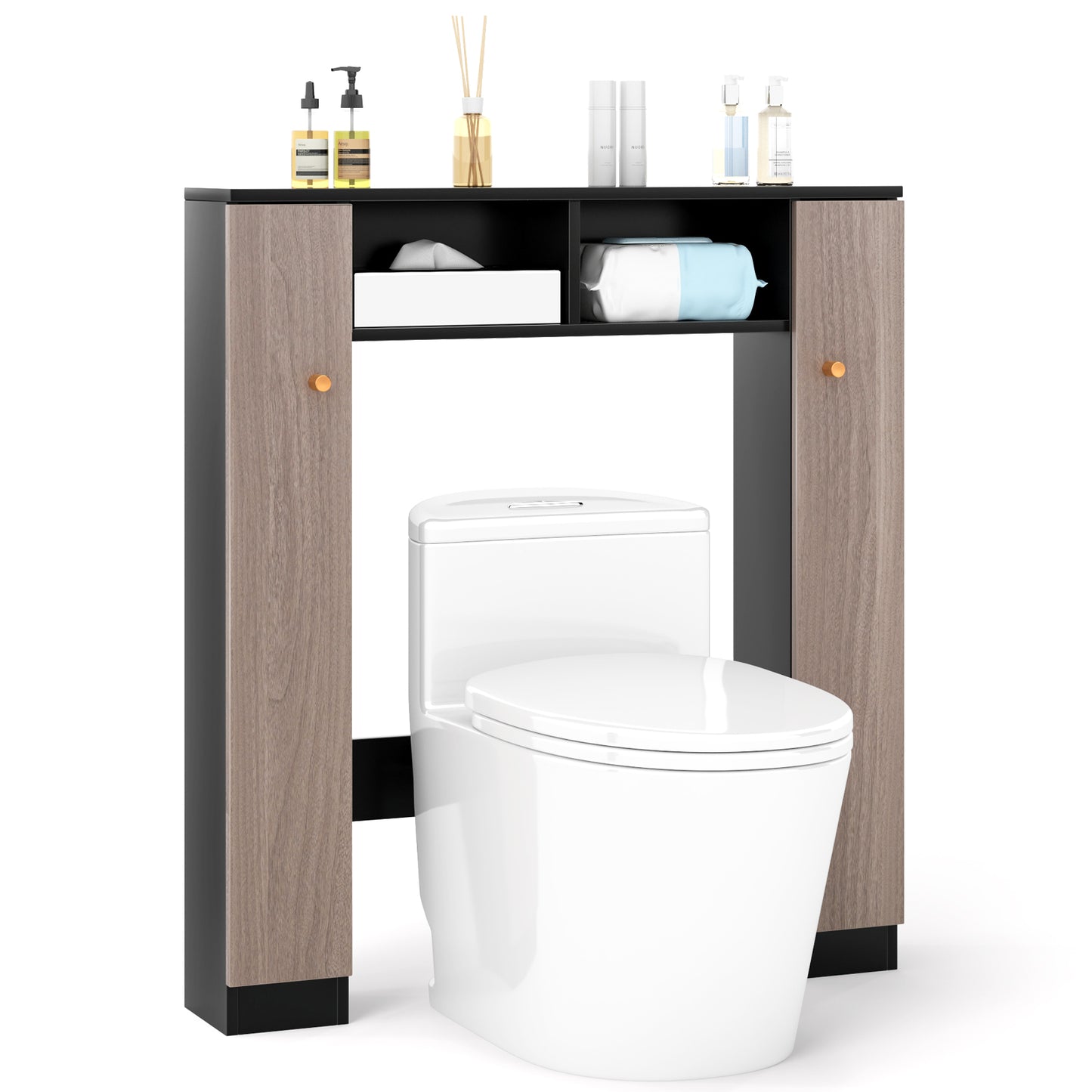 Over Toilet Storage Cabinet, 2 Open Compartments, 4 Adjustable Shelves, Black Bathroom Etagere at Gallery Canada