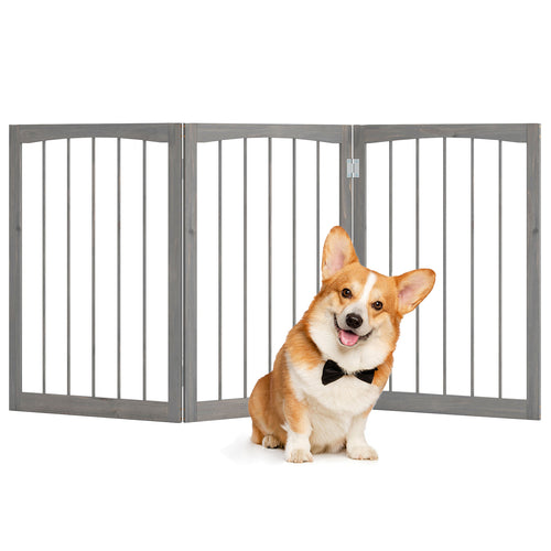 30 Inch Tall Wooden Pet Fence for Cats Small and Medium Dogs, Gray