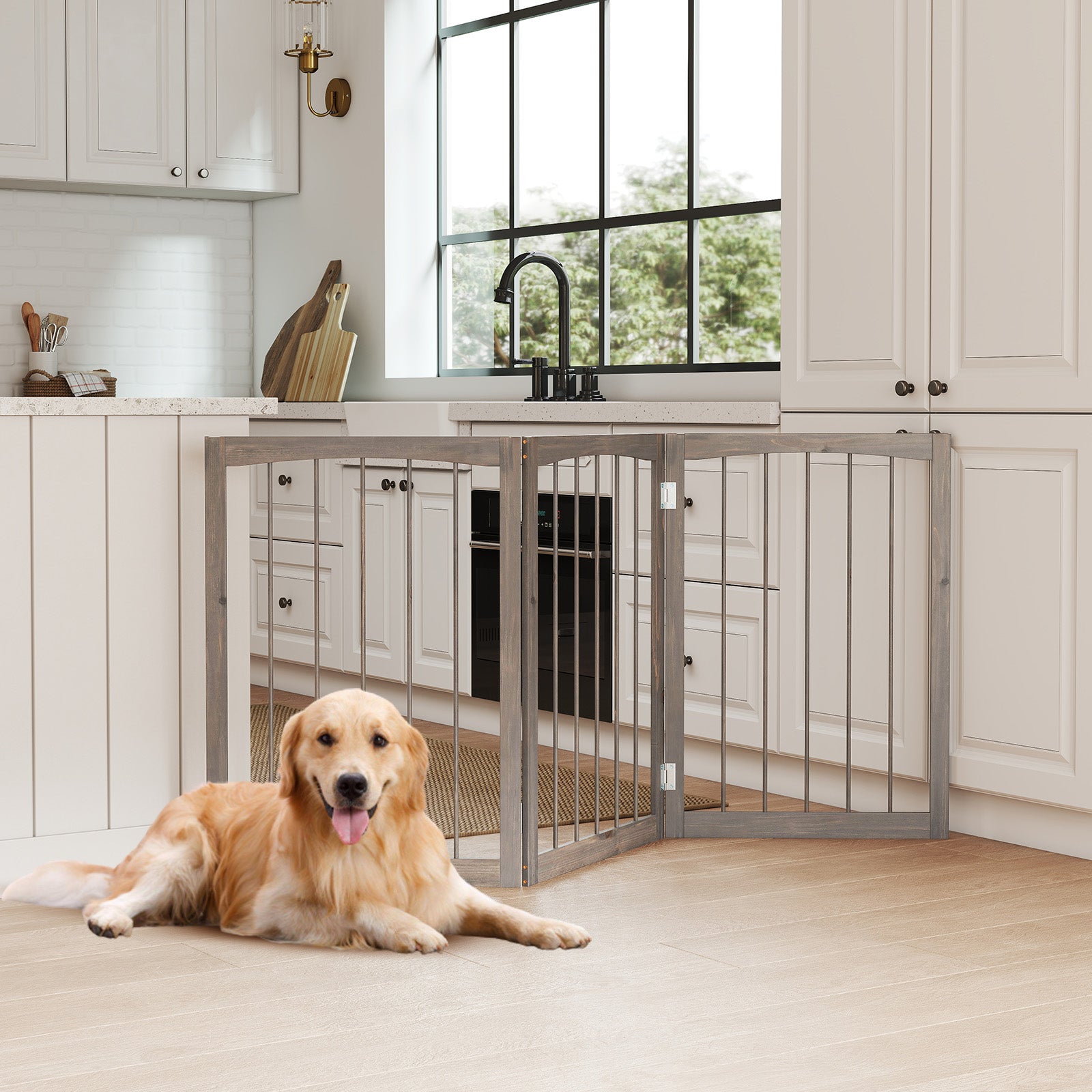 30 Inch Tall Wooden Pet Fence for Cats Small and Medium Dogs, Gray Pet Gate at Gallery Canada