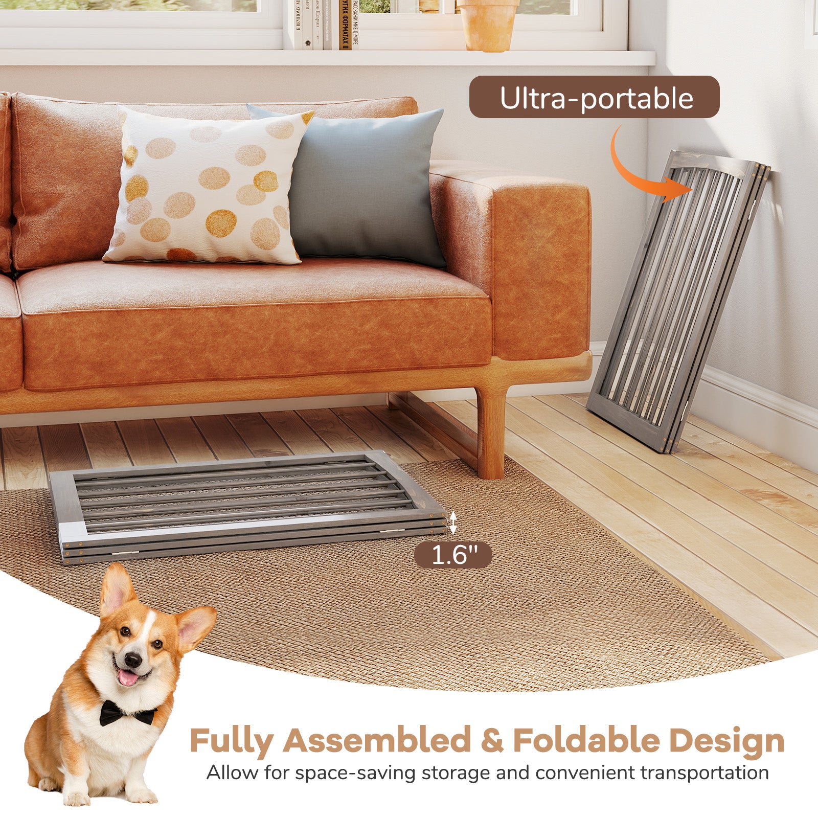 30 Inch Tall Wooden Pet Fence for Cats Small and Medium Dogs, Gray Pet Gate at Gallery Canada