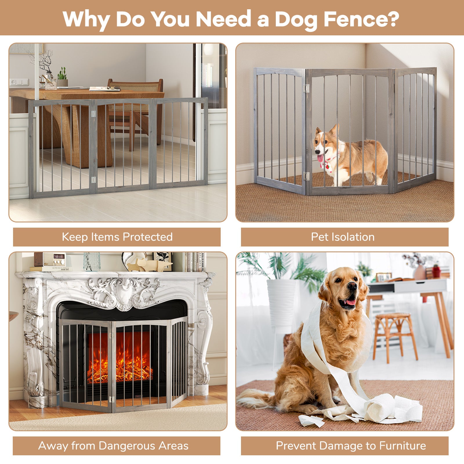 30 Inch Tall Wooden Pet Fence for Cats Small and Medium Dogs, Gray Pet Gate at Gallery Canada