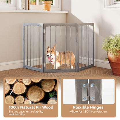 30 Inch Tall Wooden Pet Fence, For Cats And Dogs, Gray Pet Gate at Gallery Canada