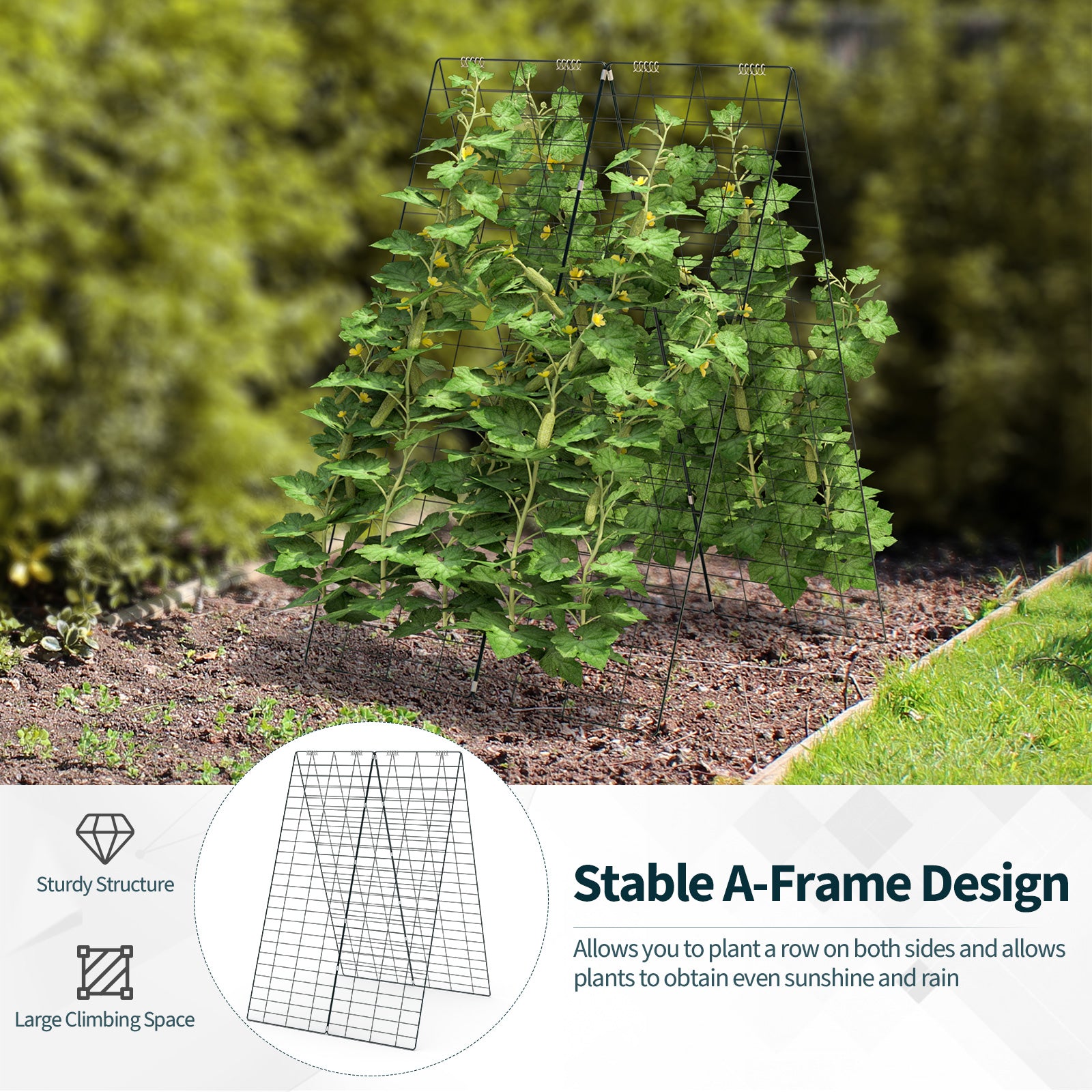 2 Pieces Foldable A-Frame Trellis Plant Supports with Twist Ties, Green Plant Stands at Gallery Canada