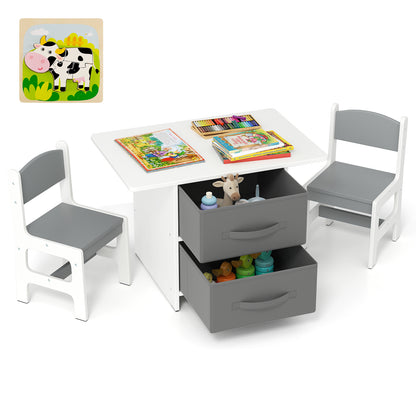 Kids Table and 2 Chairs Set Removable Storage Drawers, Gray & White Kids Table & Chair Sets at Gallery Canada