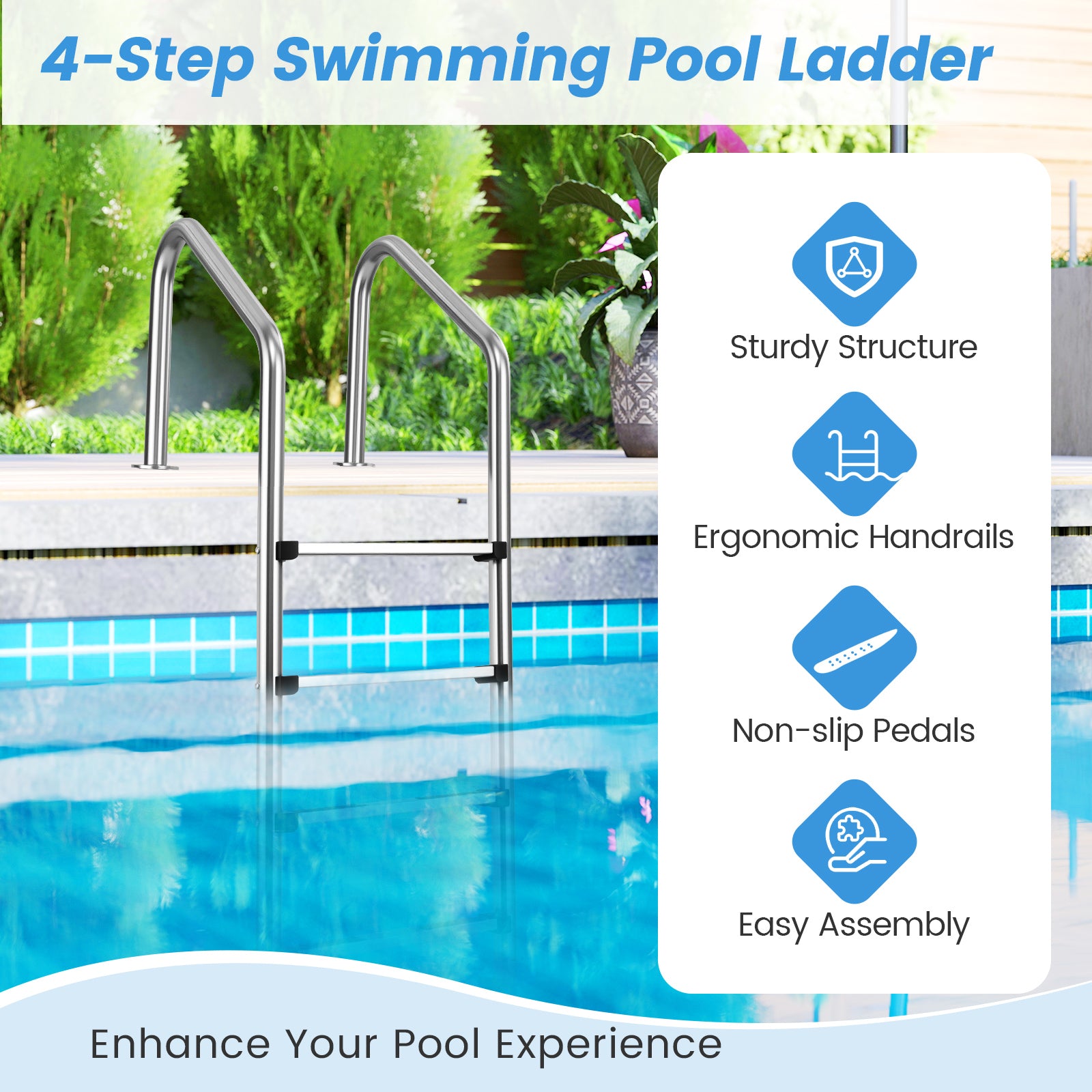 4-Step Inground Pool Ladder Stainless Steel Swimming Pool Ladder, Silver Swimming Pools at Gallery Canada
