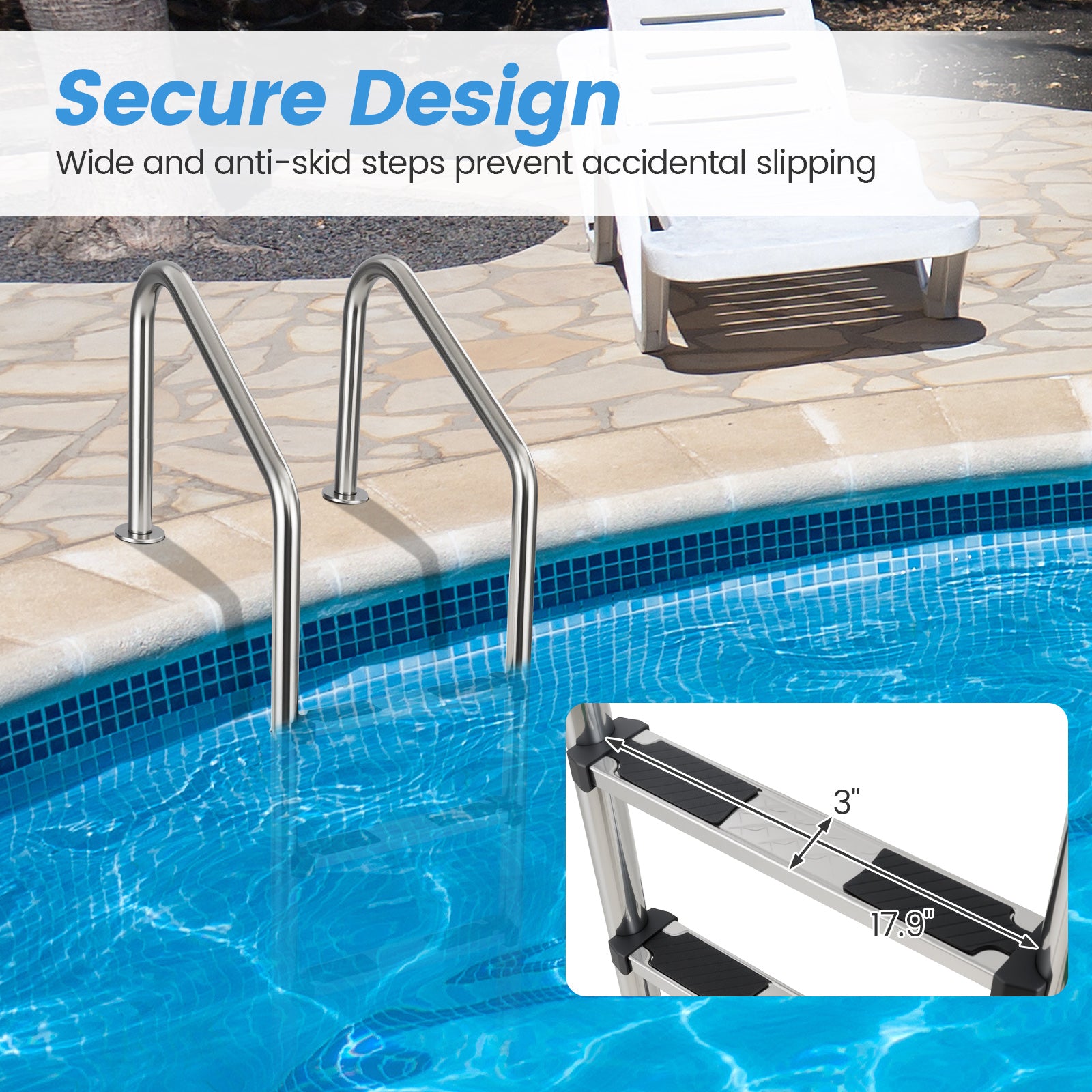 4-Step Inground Pool Ladder Stainless Steel Swimming Pool Ladder, Silver Swimming Pools at Gallery Canada