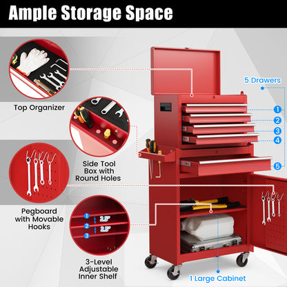 2-in-1 Tool Chest and Cabinet with 5 Sliding Drawers, Red Garages at Gallery Canada