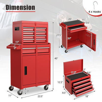 2-in-1 Tool Chest and Cabinet with 5 Sliding Drawers, Red Garages at Gallery Canada