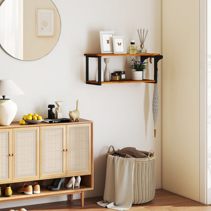 Teak Wood Wall Mounted Floating Shelves With Towel Bar, Natural Wall Cabinets at Gallery Canada