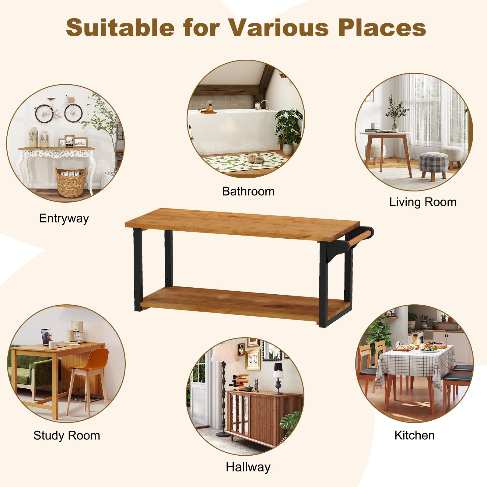 Teak Wood Wall Mounted Floating Shelves with Towel Bar, Natural Wall Cabinets at Gallery Canada