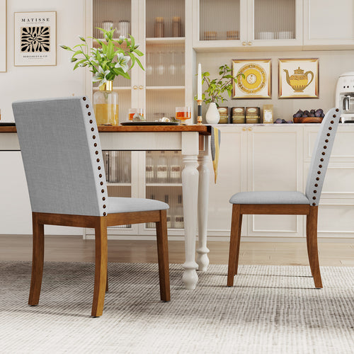 Set of 2 Upholstered Dining Chairs with Padded Seat for Living Room, Walnut