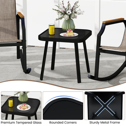 3 Piece Patio Rocking Bistro Set with Tempered Glass Coffee Table and Armrests for Porch, Brown Patio Conversation Sets at Gallery Canada