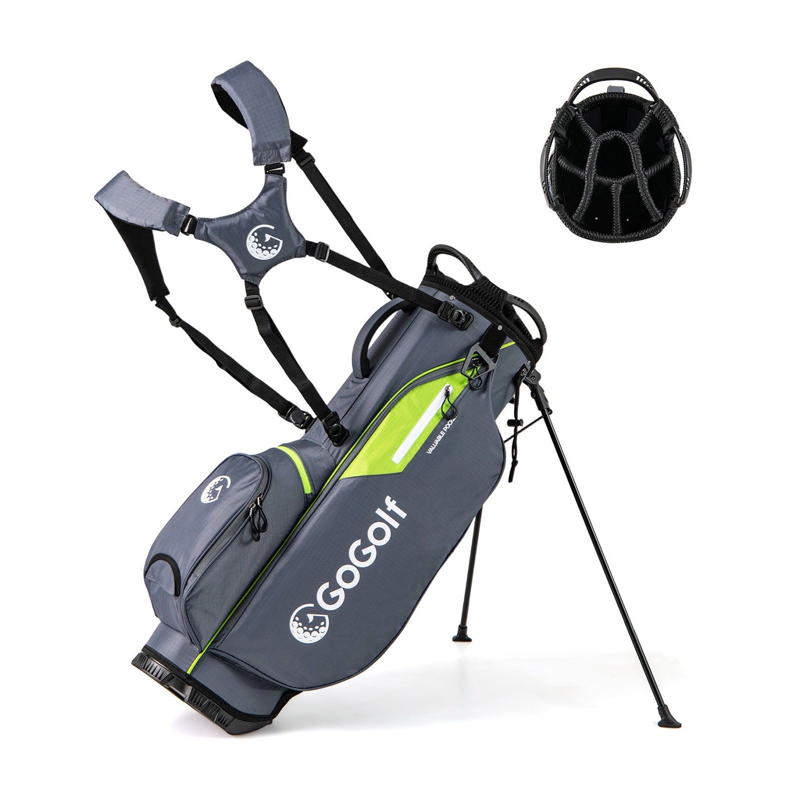 Lightweight Golf Stand Bag, 8 Way Top Dividers, 5 Zippered Pockets, Gray Golf at Gallery Canada