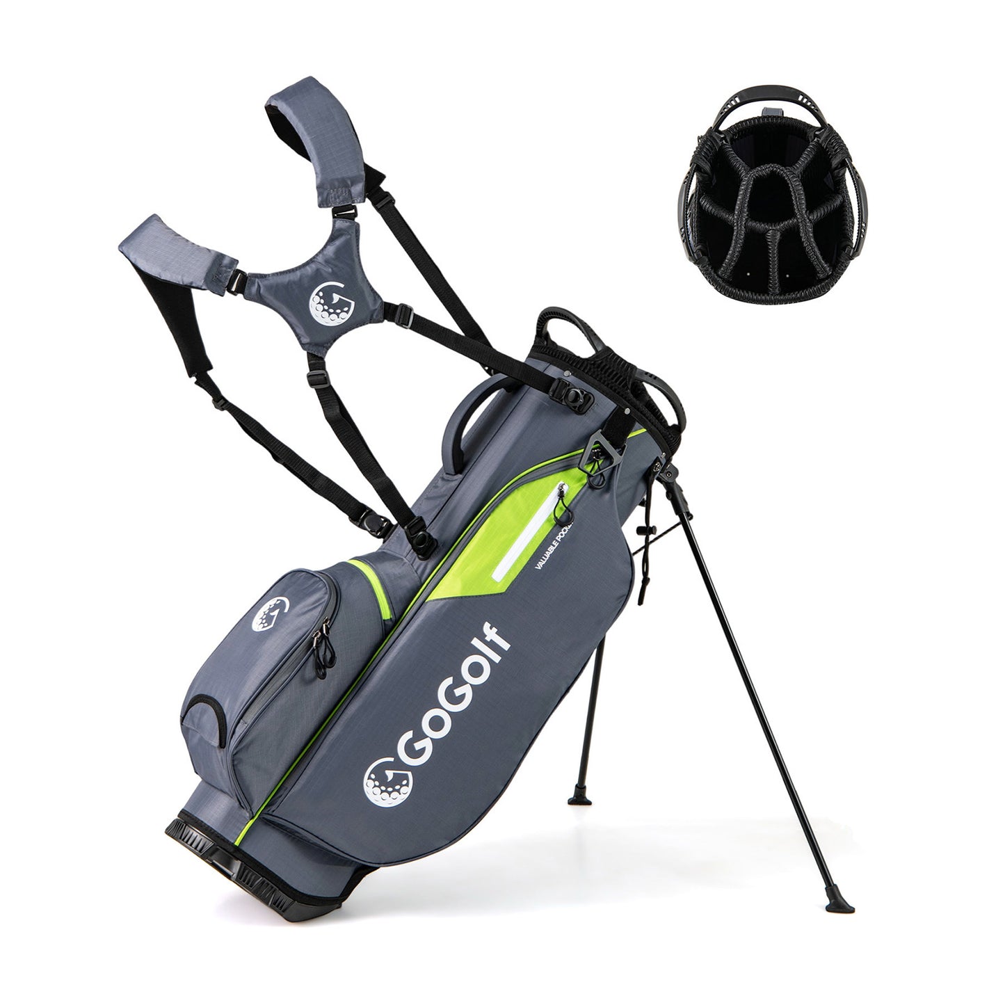 Lightweight Golf Stand Bag, 8 Way Top Dividers, 5 Zippered Pockets, Gray Golf at Gallery Canada
