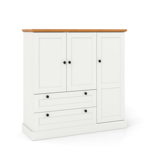 47.5 Inch Freestanding Kitchen Cabinet, 3 Doors, 2 Large Drawers, White