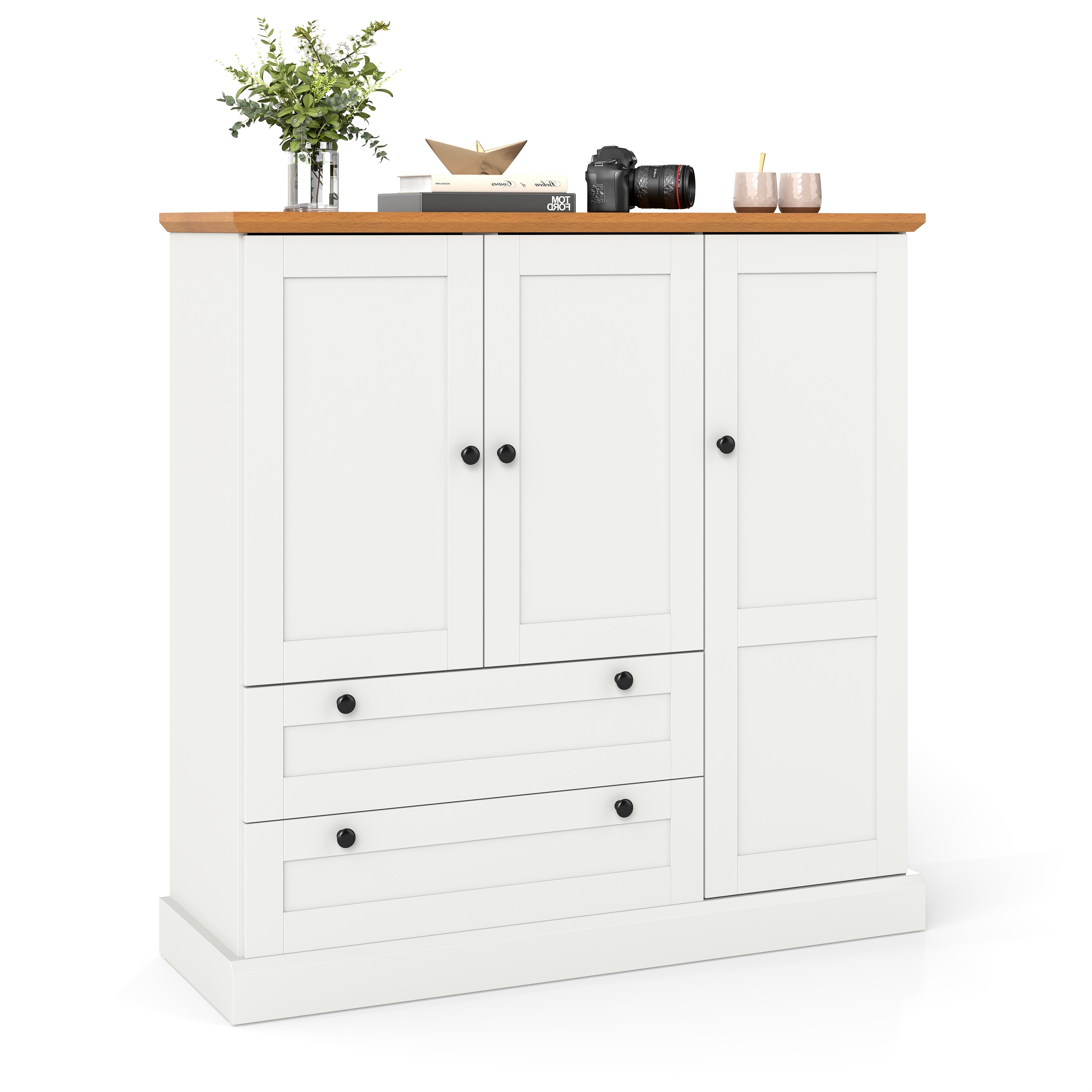 47.5 Inch Kitchen Freestanding Storage Cabinet with 3 Doors and 2 Large Drawers, White Sideboards Cabinets & Buffets at Gallery Canada