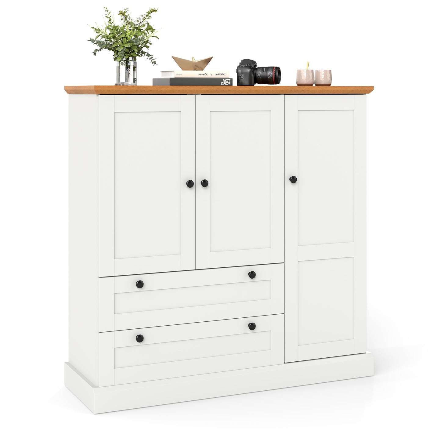 47.5 Inch Kitchen Freestanding Storage Cabinet with 3 Doors and 2 Large Drawers, White Sideboards Cabinets & Buffets at Gallery Canada