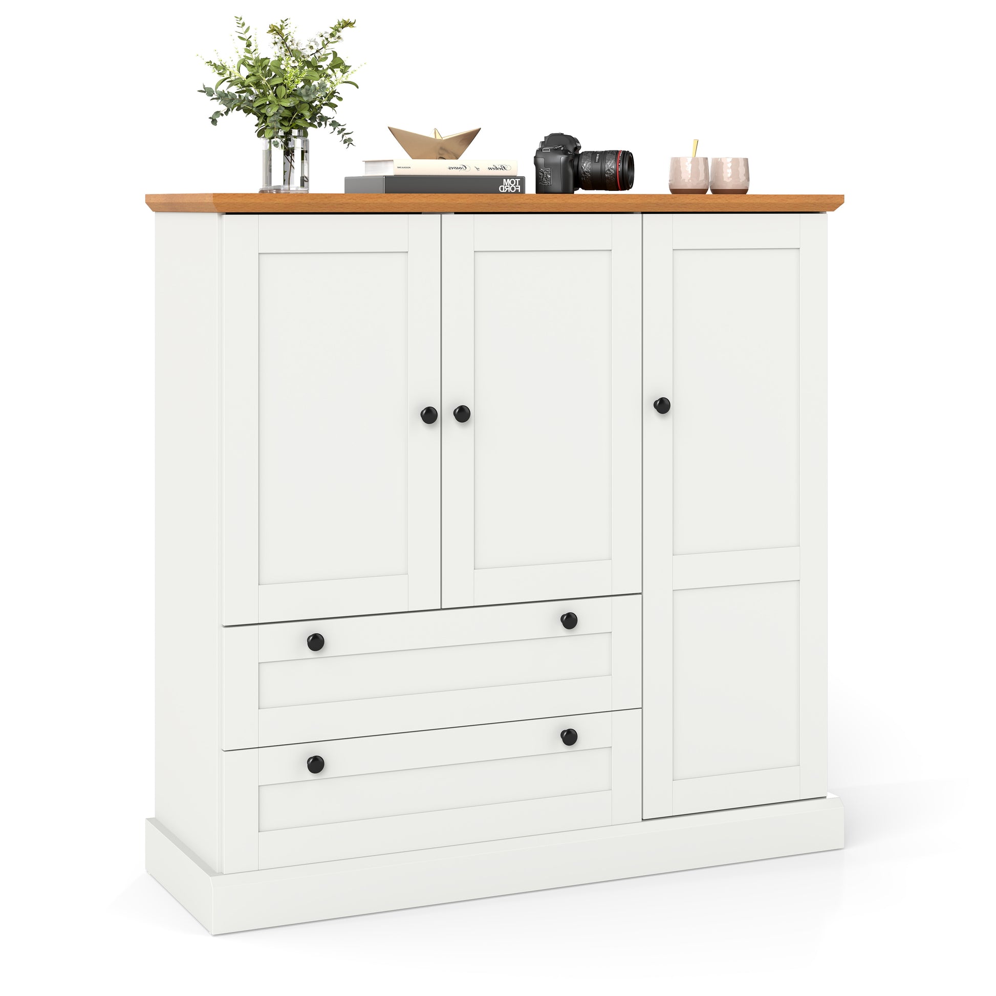 47.5 Inch Kitchen Freestanding Storage Cabinet with 3 Doors and 2 Large Drawers, White Sideboards Cabinets & Buffets at Gallery Canada
