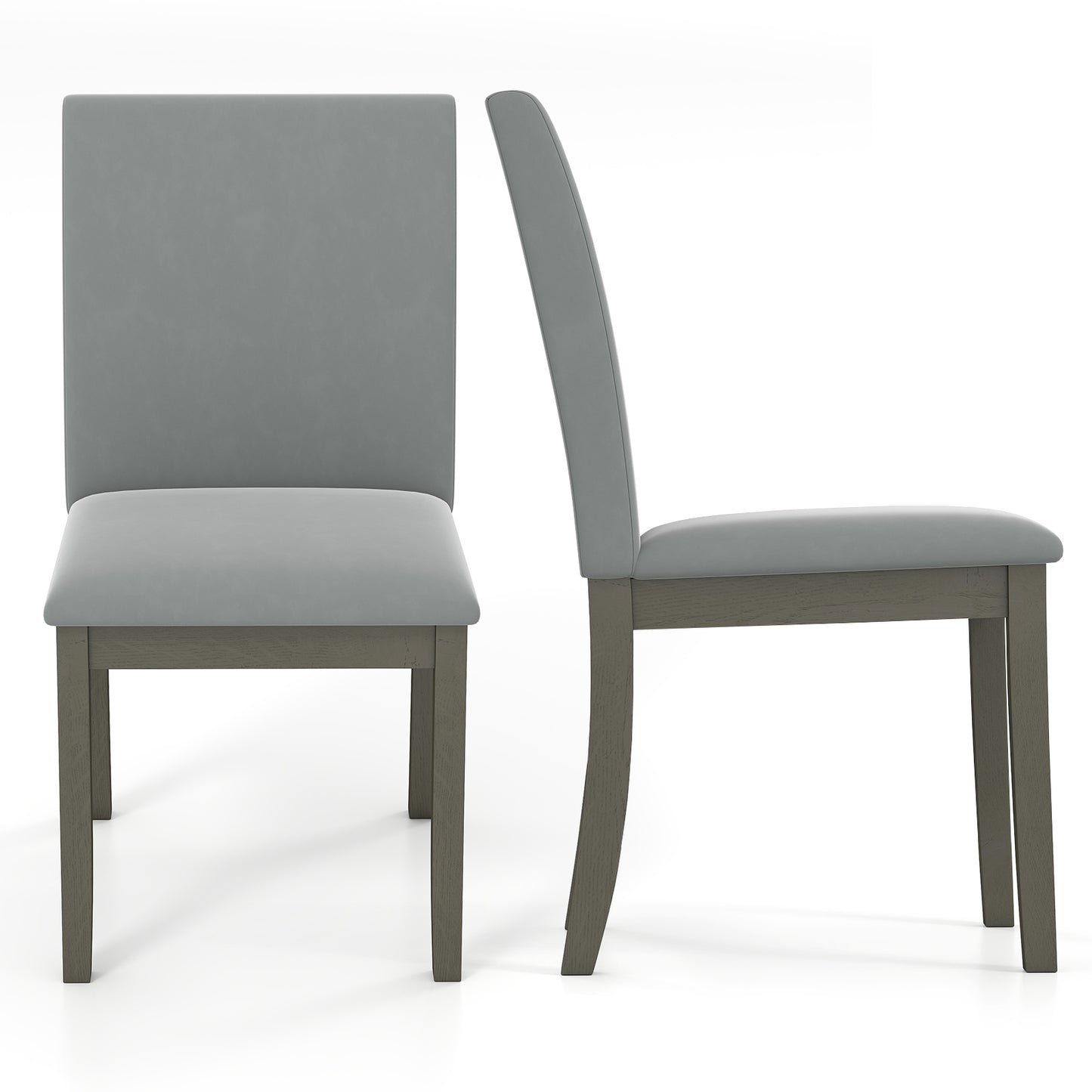 Upholstered Dining Chairs, Set Of 2, Rubber Wood Legs, High Back, Gray