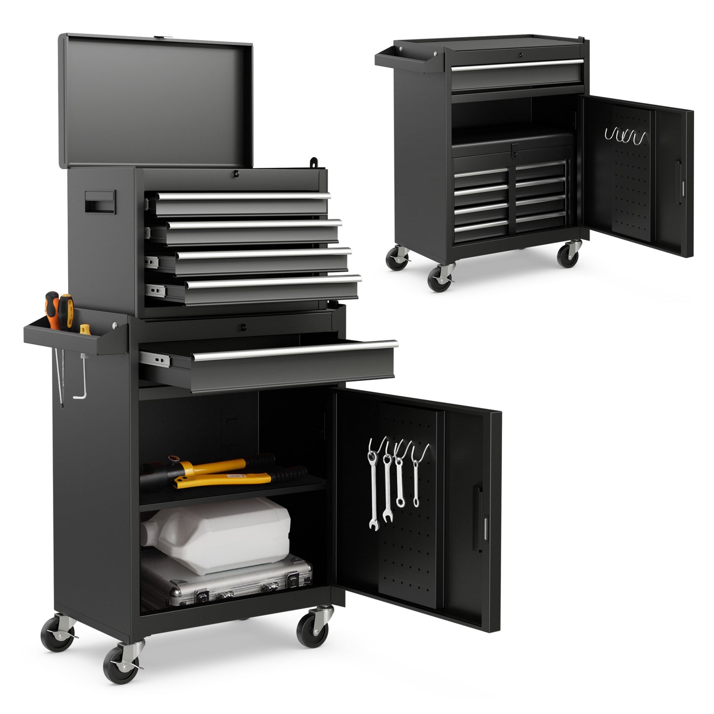 2-in-1 Tool Chest and Cabinet with 5 Sliding Drawers, Black Garages at Gallery Canada