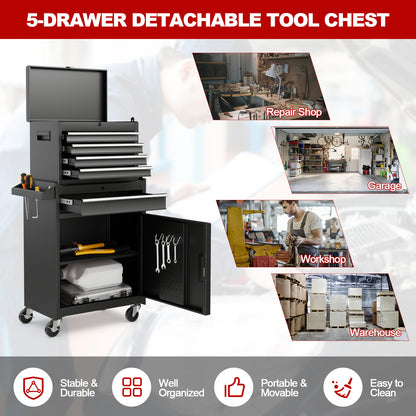 2-in-1 Tool Chest and Cabinet with 5 Sliding Drawers, Black Garages at Gallery Canada