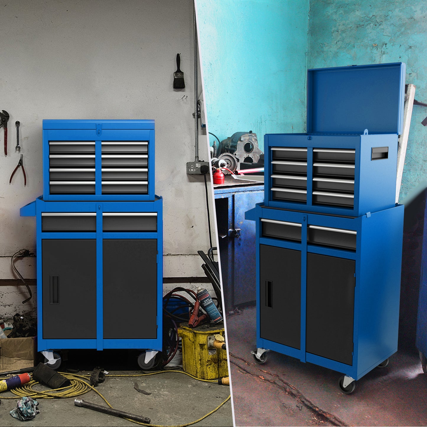 2-in-1 Rolling Tool Chest with 5 Sliding Lockable Drawers, Navy Garages at Gallery Canada