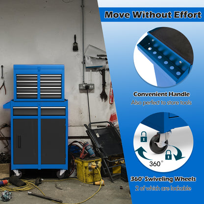 2-in-1 Rolling Tool Chest with 5 Sliding Lockable Drawers, Navy Garages at Gallery Canada