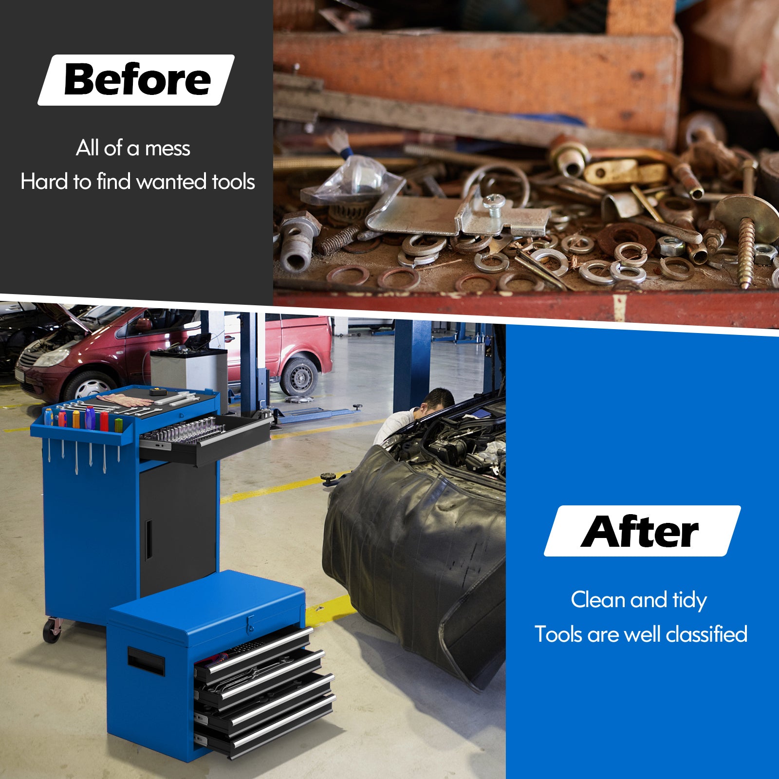 2-in-1 Rolling Tool Chest with 5 Sliding Lockable Drawers, Navy Garages at Gallery Canada