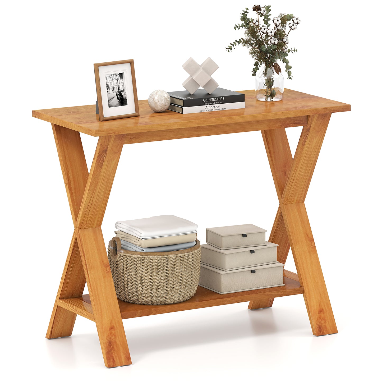 35 Inch Solid Wood Console Table With Storage Shelf, Teak Floor Cabinets at Gallery Canada