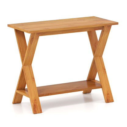 35 Inch Solid Teak Wood Console Table with Storage Shelf, Teak Floor Cabinets at Gallery Canada