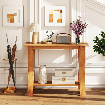 35 Inch Solid Teak Wood Console Table with Storage Shelf, Teak Floor Cabinets at Gallery Canada