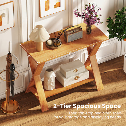 35 Inch Solid Teak Wood Console Table with Storage Shelf, Teak Floor Cabinets at Gallery Canada