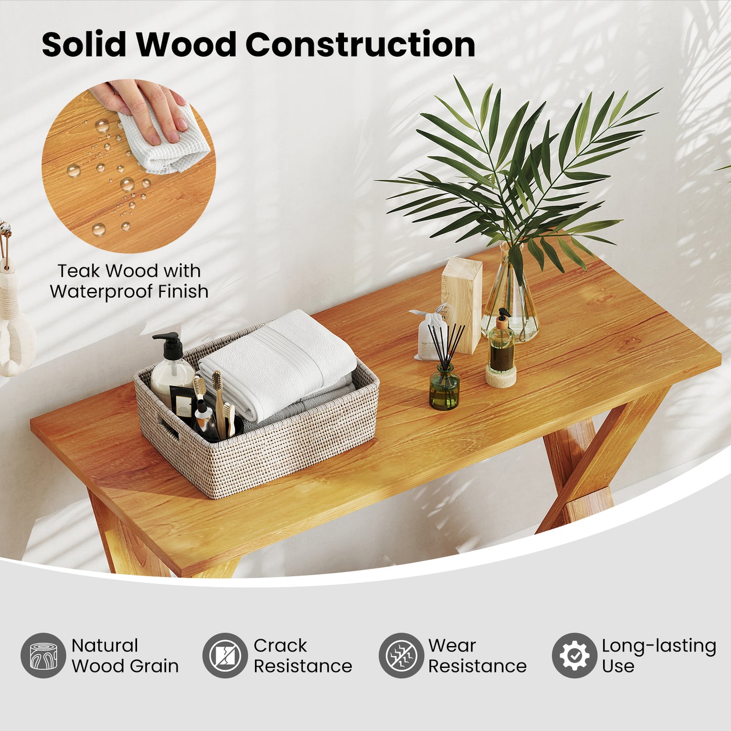 35 Inch Solid Teak Wood Console Table with Storage Shelf, Teak Floor Cabinets at Gallery Canada