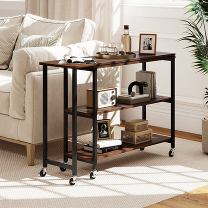 Patented Large 360-Degree Free Rotating Sofa Side Table with Wheels and Storage Shelf, Walnut End & Side Tables at Gallery Canada