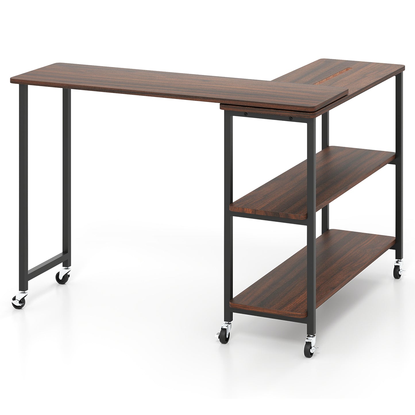 Large 360-Degree Rotating Sofa Side Table With Wheels, Storage Shelf, Walnut End & Side Tables Walnut at Gallery Canada