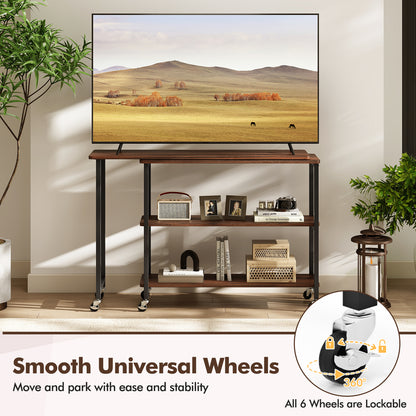 Patented Large 360-Degree Free Rotating Sofa Side Table with Wheels and Storage Shelf, Walnut End & Side Tables at Gallery Canada