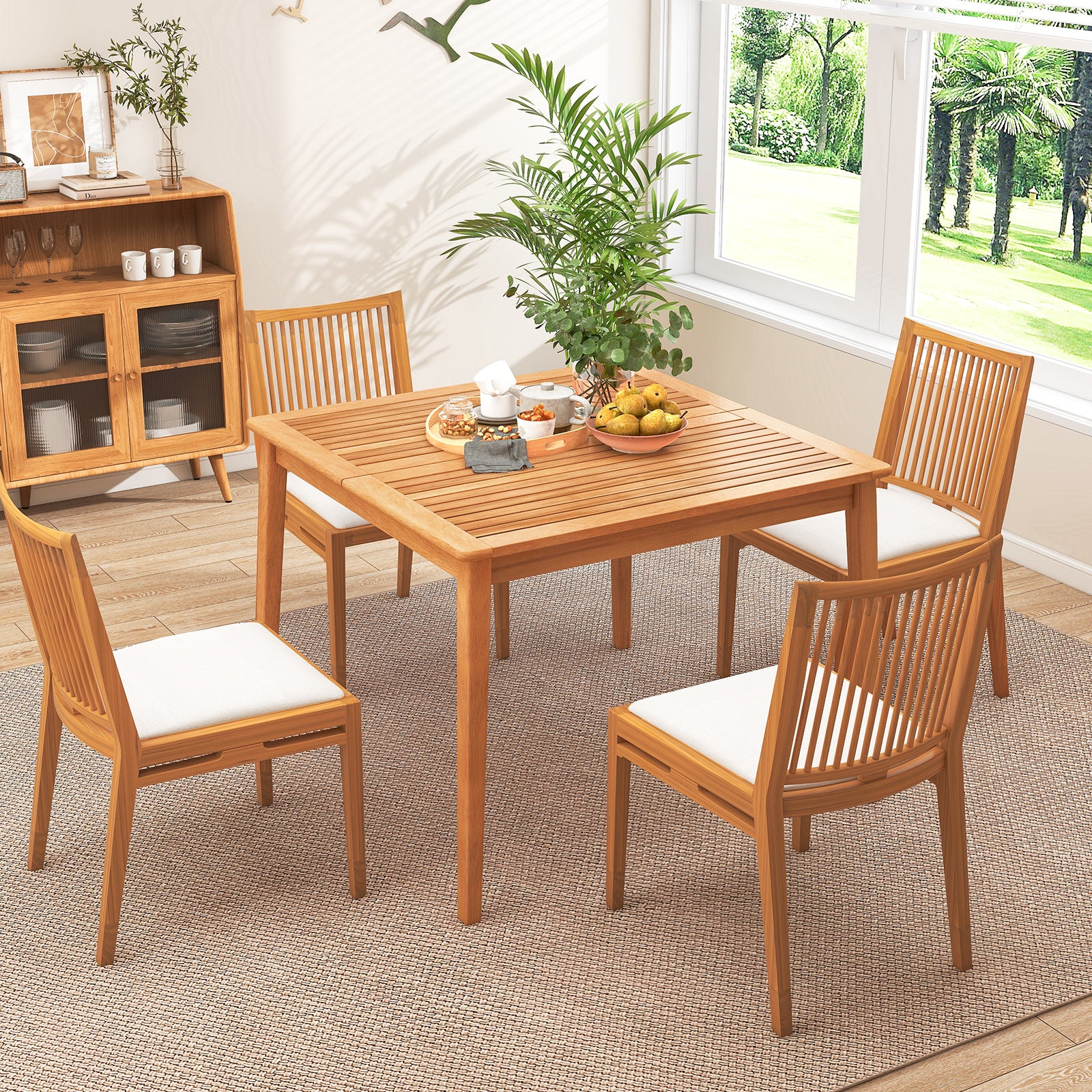 40 Inch Acacia Wood Dining Square Bistro Table with 1.96 Inch Umbrella Hole, Natural Patio Dining Tables at Gallery Canada