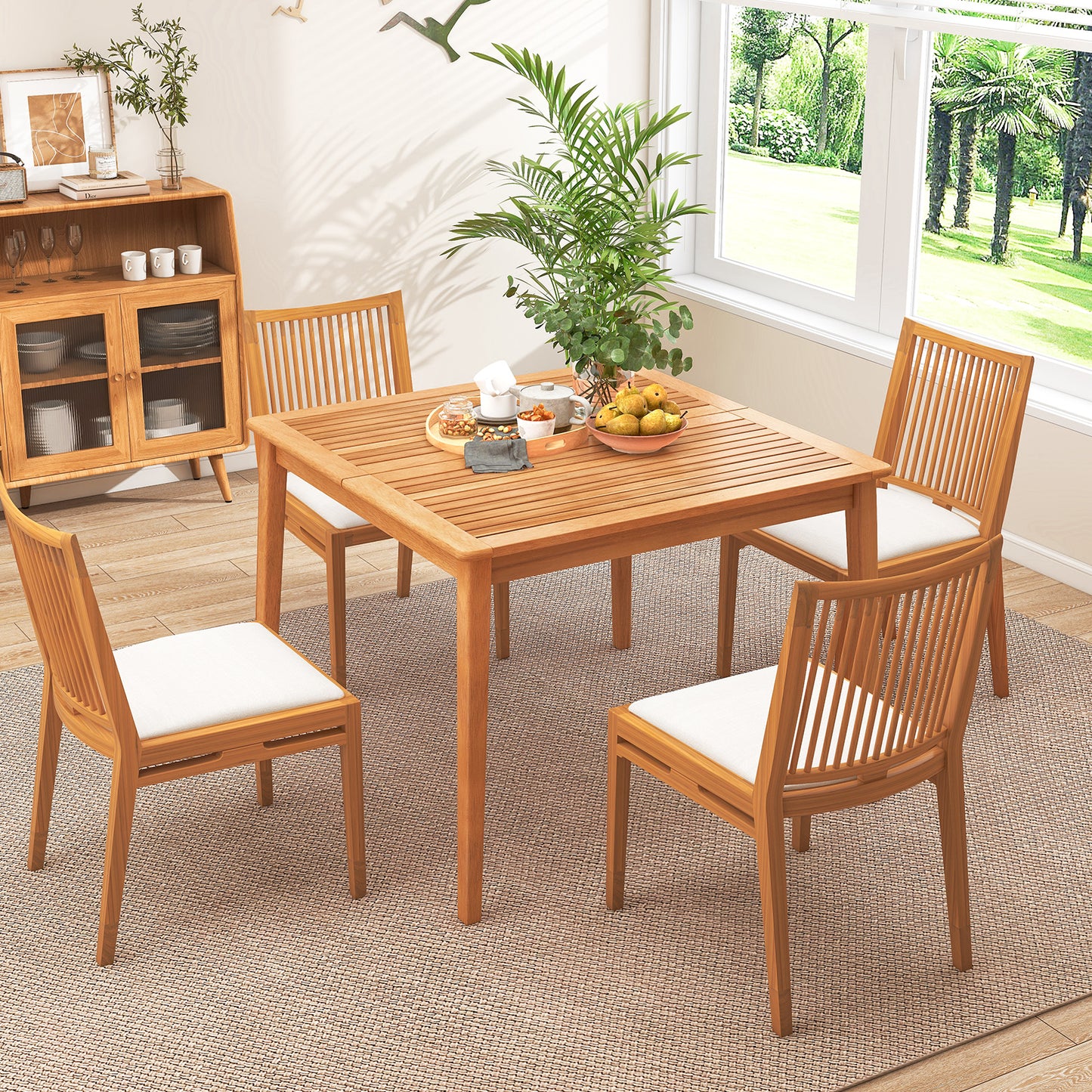 40 Inch Acacia Wood Dining Square Bistro Table with 1.96 Inch Umbrella Hole, Natural Patio Dining Tables at Gallery Canada