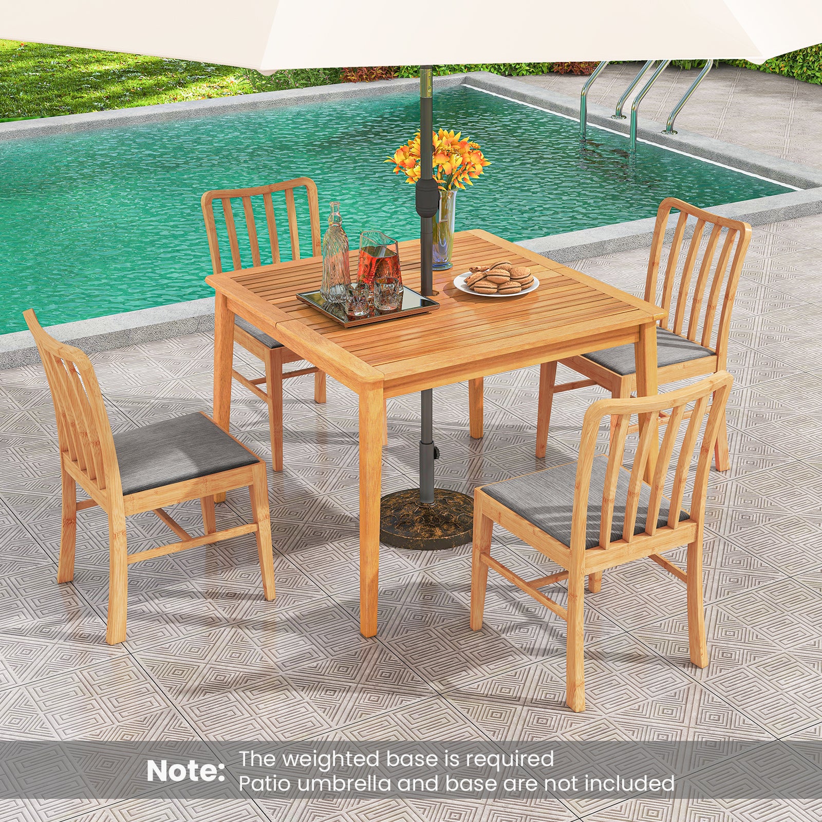 40 Inch Acacia Wood Dining Square Bistro Table with 1.96 Inch Umbrella Hole, Natural Patio Dining Tables at Gallery Canada