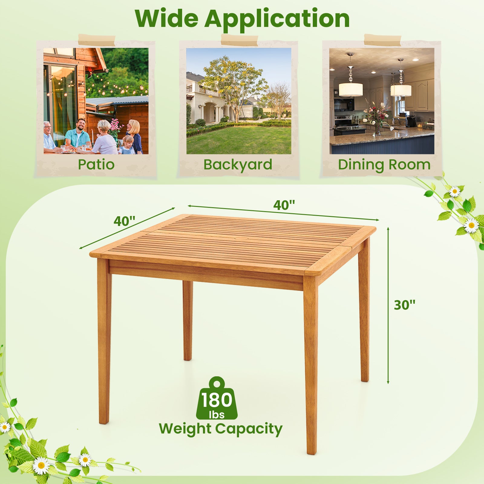 40 Inch Acacia Wood Dining Square Bistro Table, Natural Patio Dining Tables at Gallery Canada