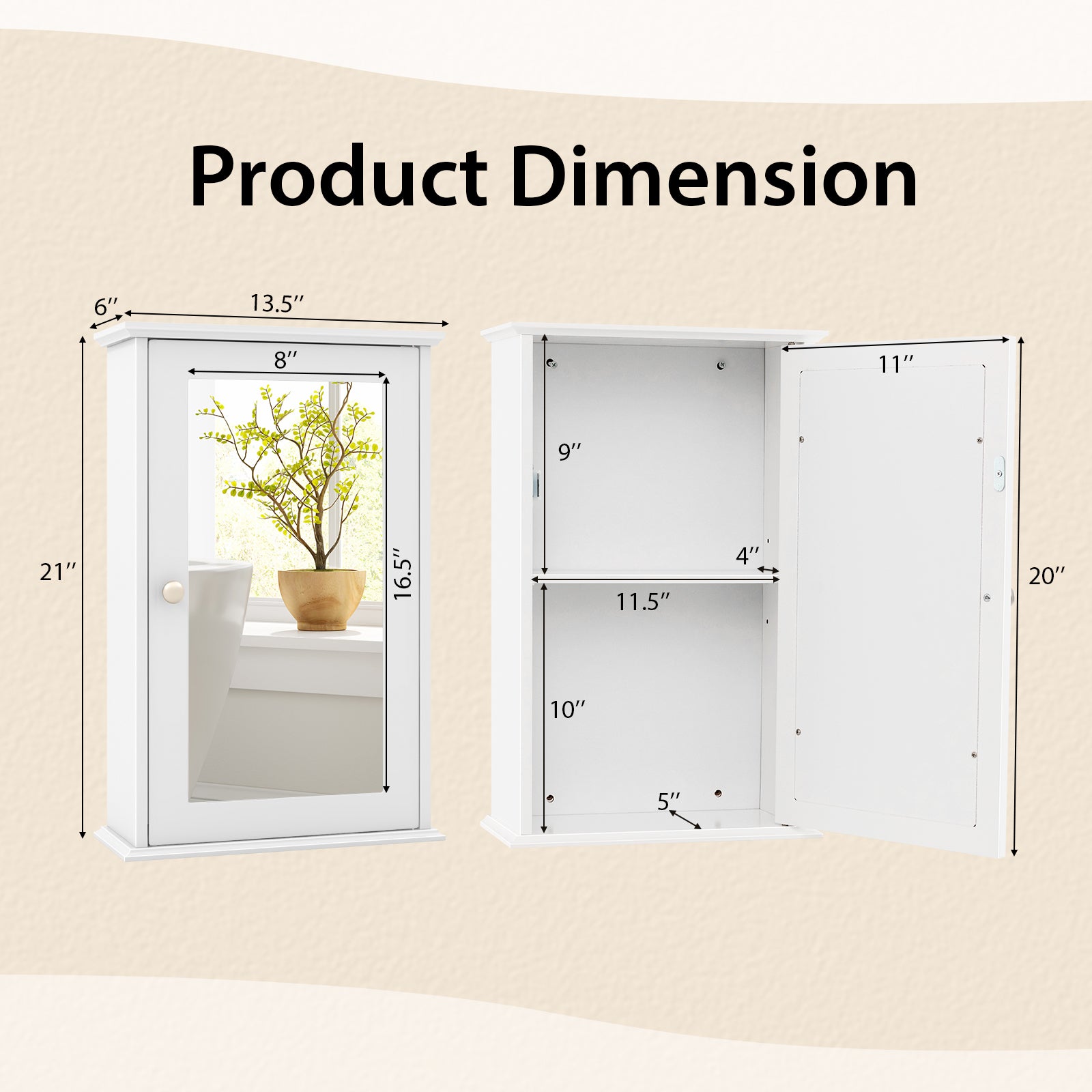 Bathroom Wall Cabinet with Single Mirror Door, White Wall Cabinets at Gallery Canada