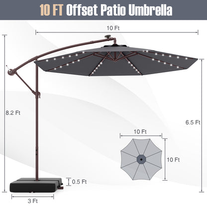 10 Ft Offset Cantilever Patio Umbrella, 40 Solar Lights, Gray Outdoor Umbrellas at Gallery Canada