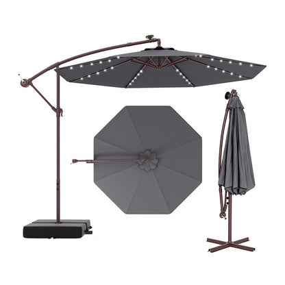 10 Ft Offset Cantilever Patio Umbrella, 40 Solar Lights, Gray Outdoor Umbrellas Gray at Gallery Canada