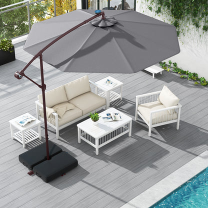 10 Ft Offset Cantilever Patio Umbrella, 40 Solar Lights, Gray Outdoor Umbrellas at Gallery Canada